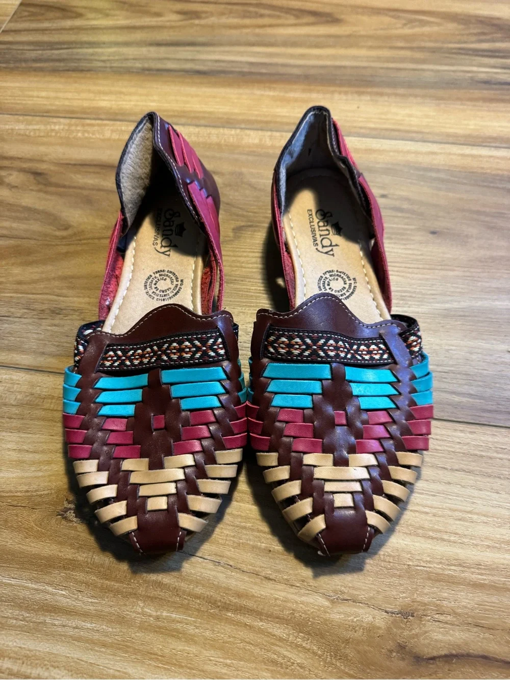 Multicolor Braided Leather Huarache Flats - Turquoise, Burgundy & Tan (multi)